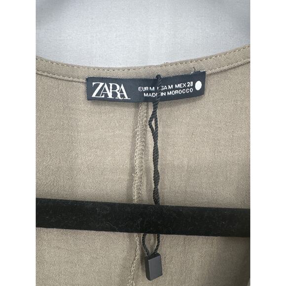 Zara Dress Womens Medium Olive Green Khaki Midi Knot Front Loose Minimalist - Picture 2 of 6